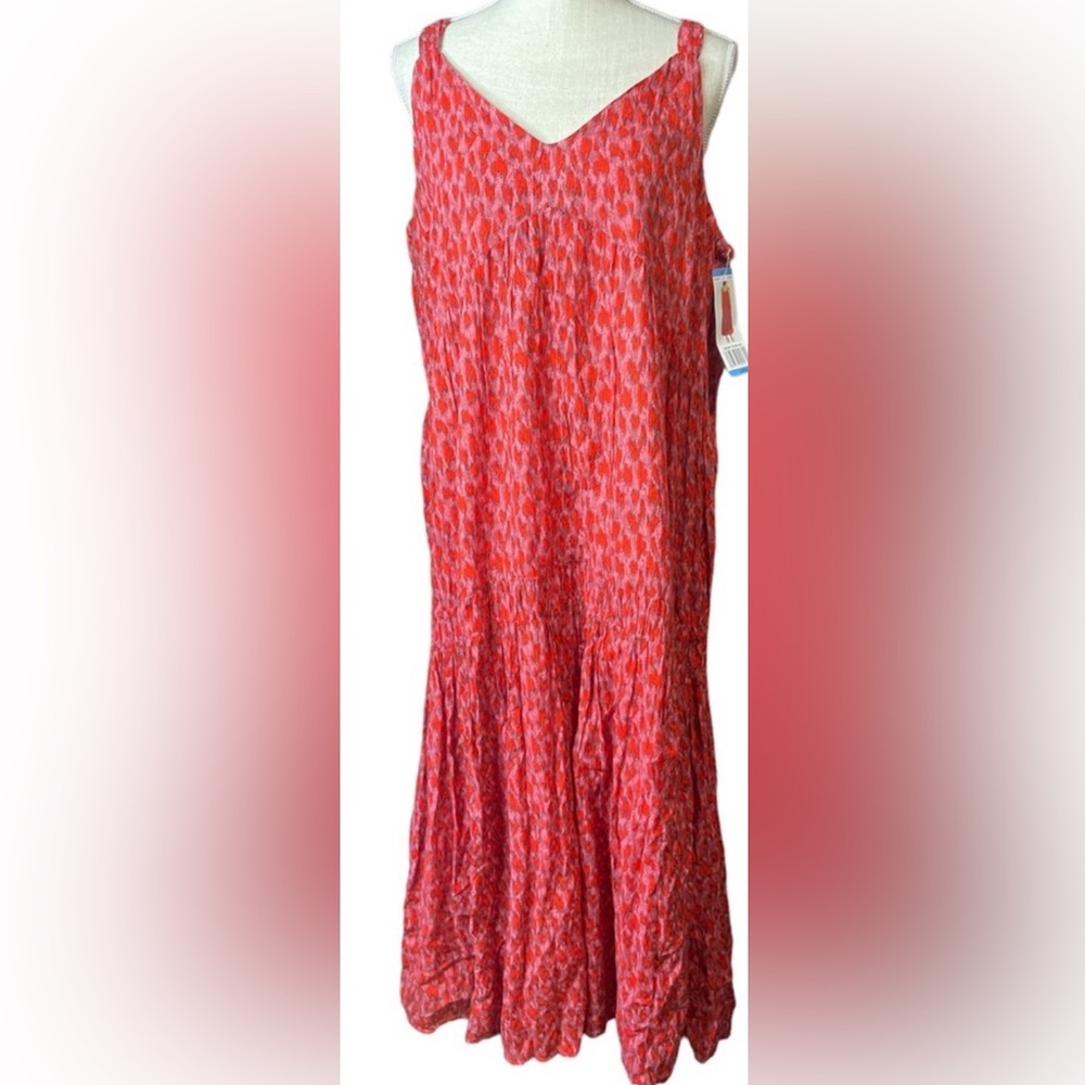 Joie Tea Rose Bondi Tiered Boho Maxi Sun Dress in Red Abstract - Size Medium
